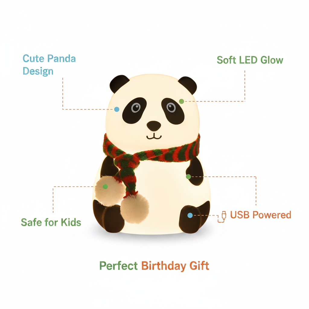 Panda LED Night Lamp | Cute Kids Room Decor & Birthday Gift | Soft Glow Night Light