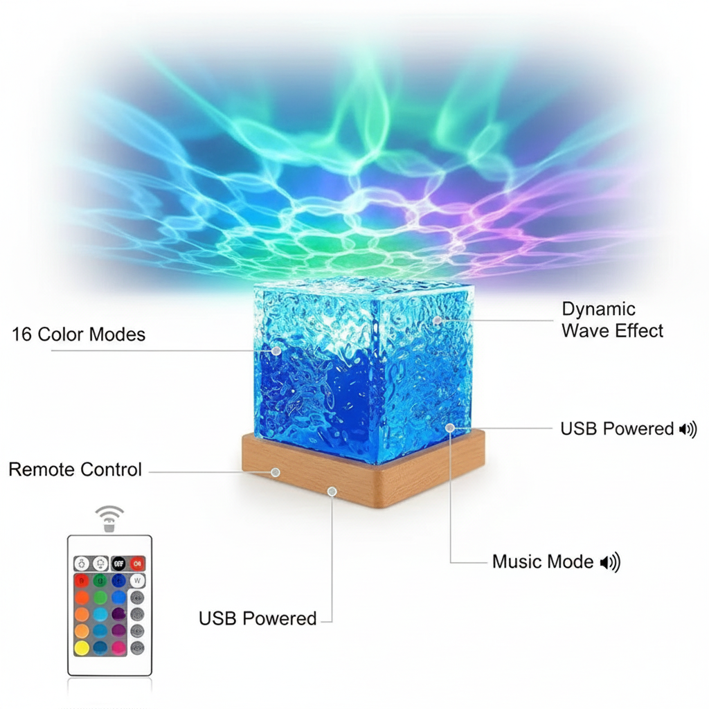 Dynamic Water Ripple Projection Light, USB Portable Night Lamp for Home Decor