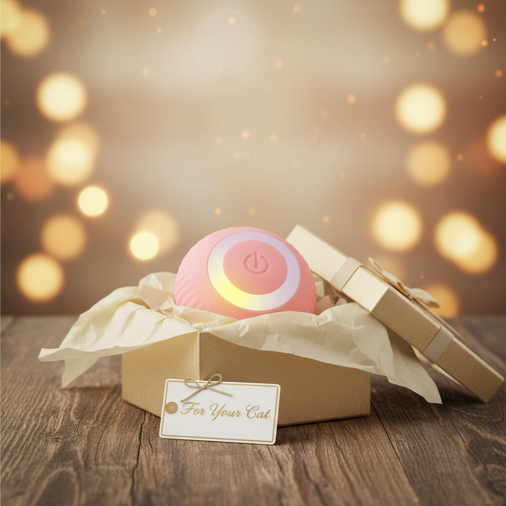 Cat teaser ball in gift box with tissue paper