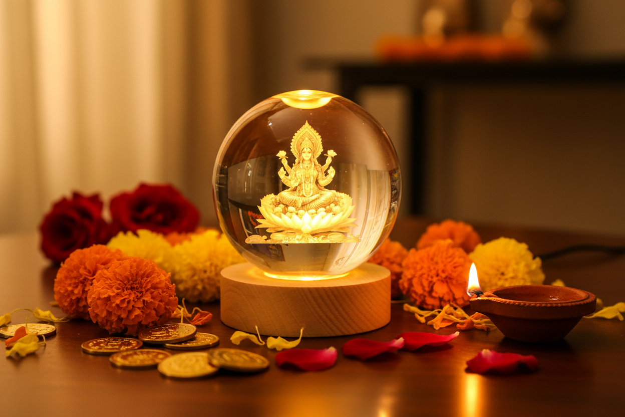 Diwali Puja Shelf with Gold Coins