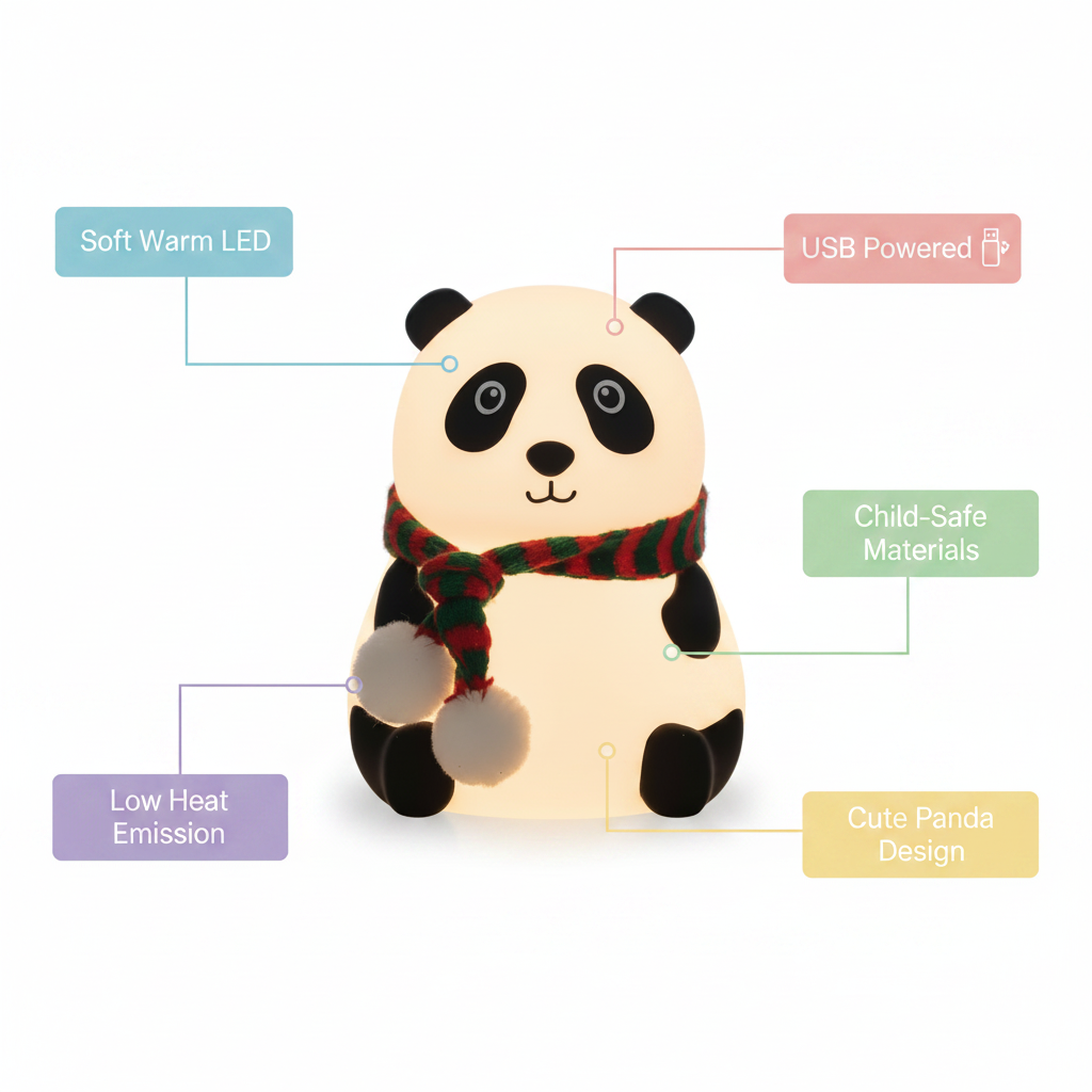 Panda LED Night Lamp | Cute Kids Room Decor & Birthday Gift | Soft Glow Night Light