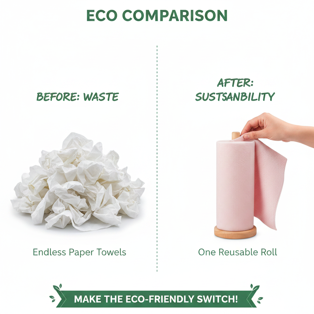 Reusable Microfiber Cleaning Cloth Roll | Washable Paper Towel Alternative | Absorbent Kitchen Wipes