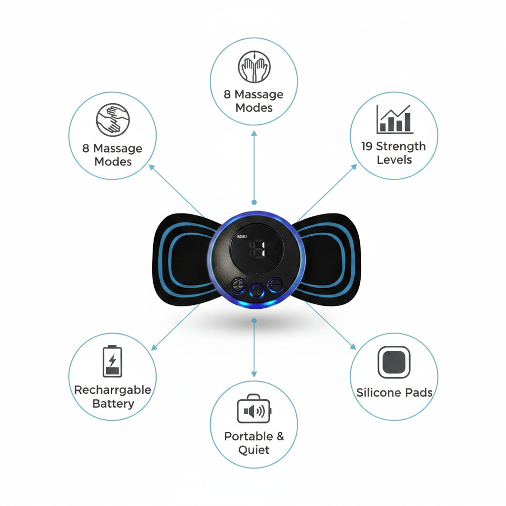 Mini Massager with 8 Modes and 19 Strength Levels,Rechargeable Electric Massager for Shoulder,Arms,Legs,Back Pain for Men and Women