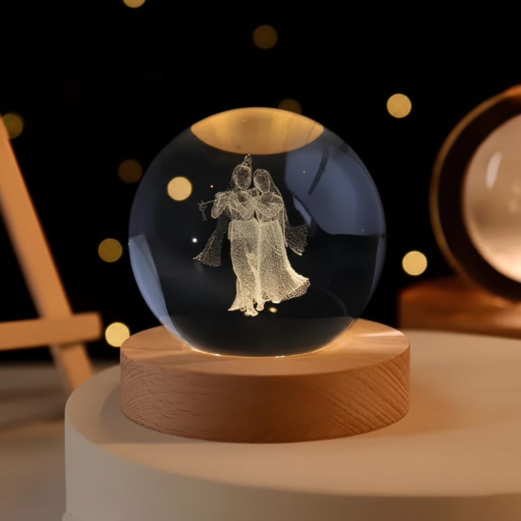 3D Radha Krishna Crystal Ball Night Lamp