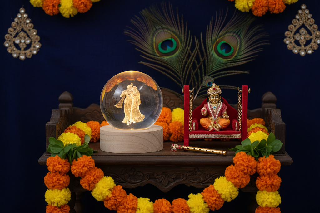 3D Radha Krishna Crystal Ball Night Lamp
