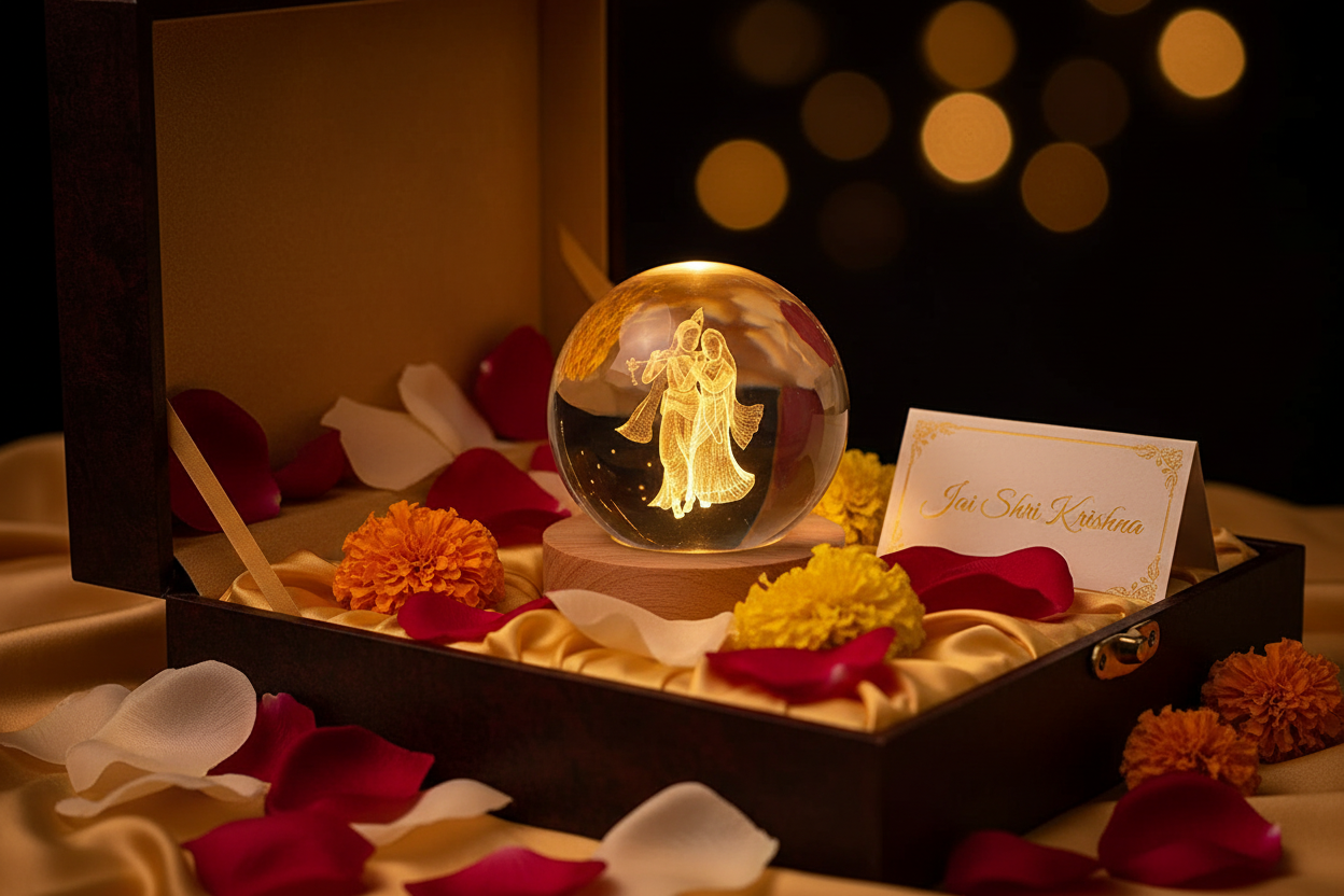 3D Radha Krishna Crystal Ball Night Lamp