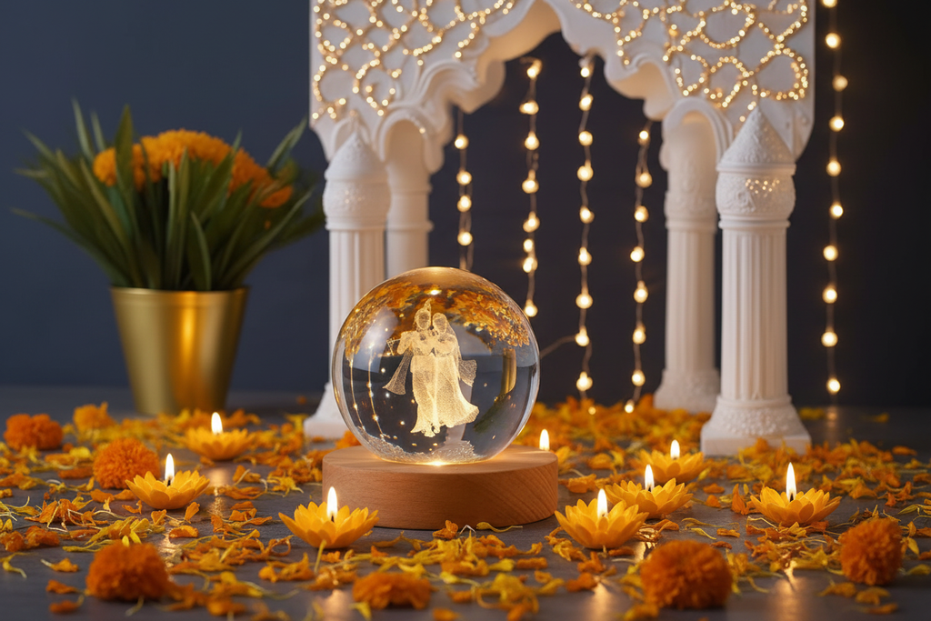 3D Radha Krishna Crystal Ball Night Lamp