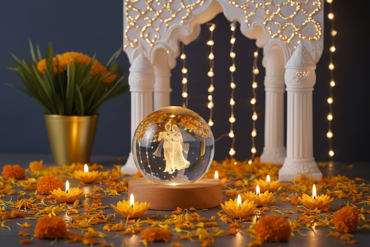 3D Radha Krishna Crystal Ball Night Lamp