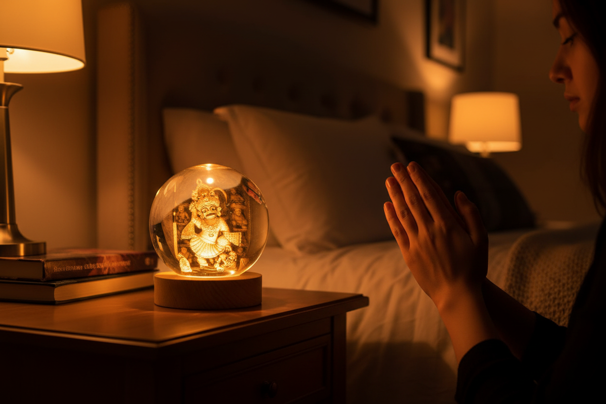 3D Hanuman ji Crystal Ball LED Night Lamp